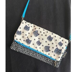Laurel Burch Polka Dot Gatos Flap Clutch Whimsical Cat Geometric Turquoise Artsy